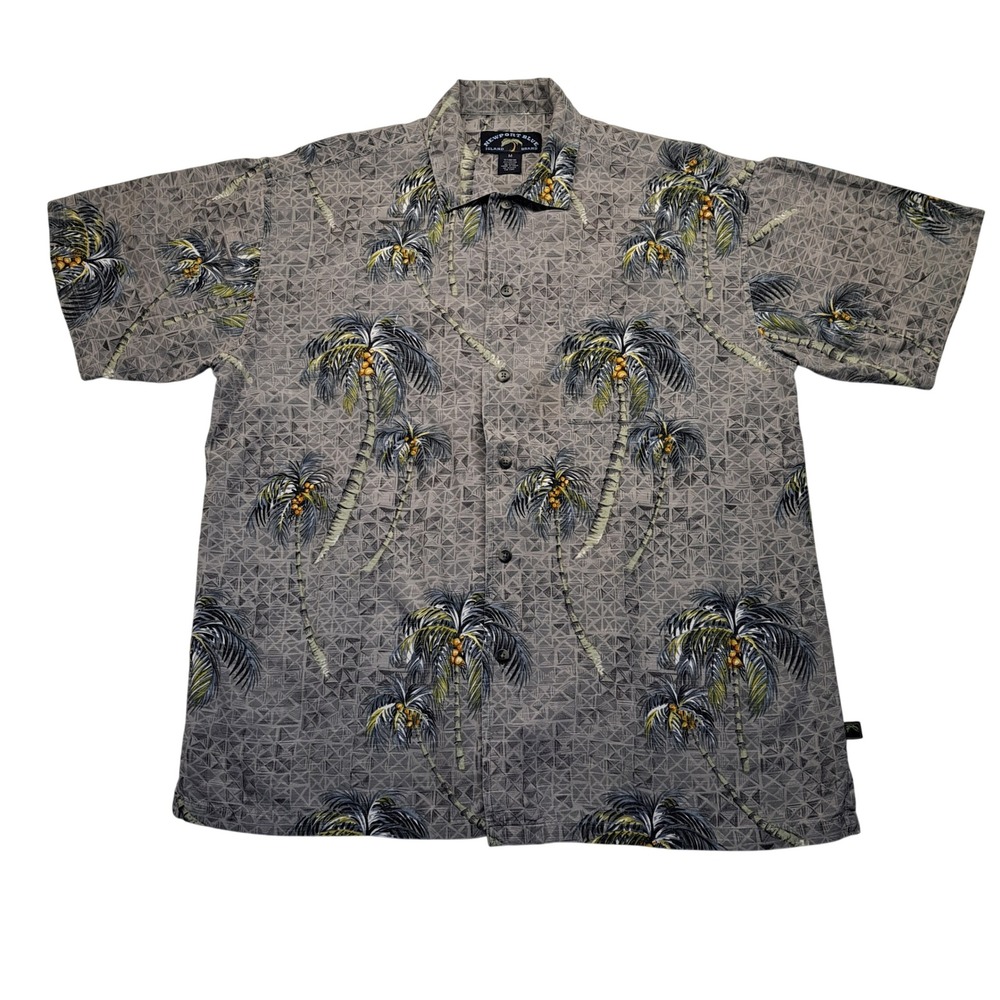 Newport Blue Button Down Shirt Mens Medium Grey Excellent Palm Tree Rayon Blend